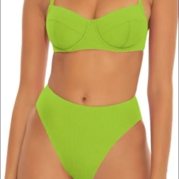 NWT Becca lime green high French cut bikini swimsuit bottoms Small free shipping - Picture 2 of 8